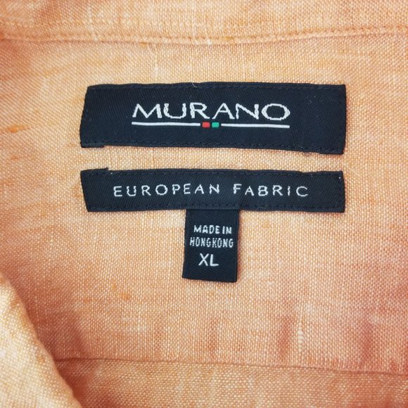 Murano European Fabric Mens XL Linen Long Sleeve Orange Peach Button-Up Shirt - Picture 2 of 12